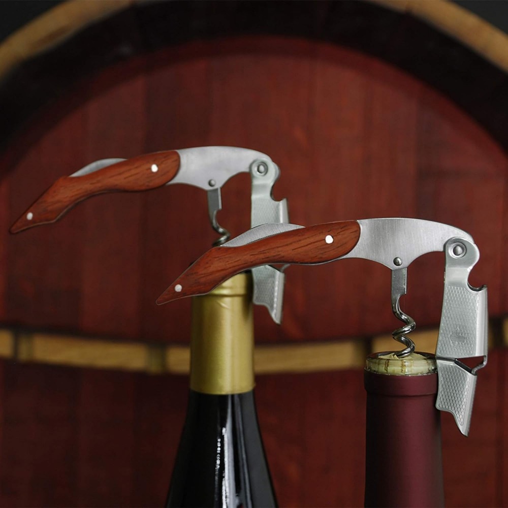 Sacacorchos de camarero Sommelier, abridor de vino de doble palanca con resorte, accesorio de barman de camarero, acero inoxidable y madera, 1 ud.
