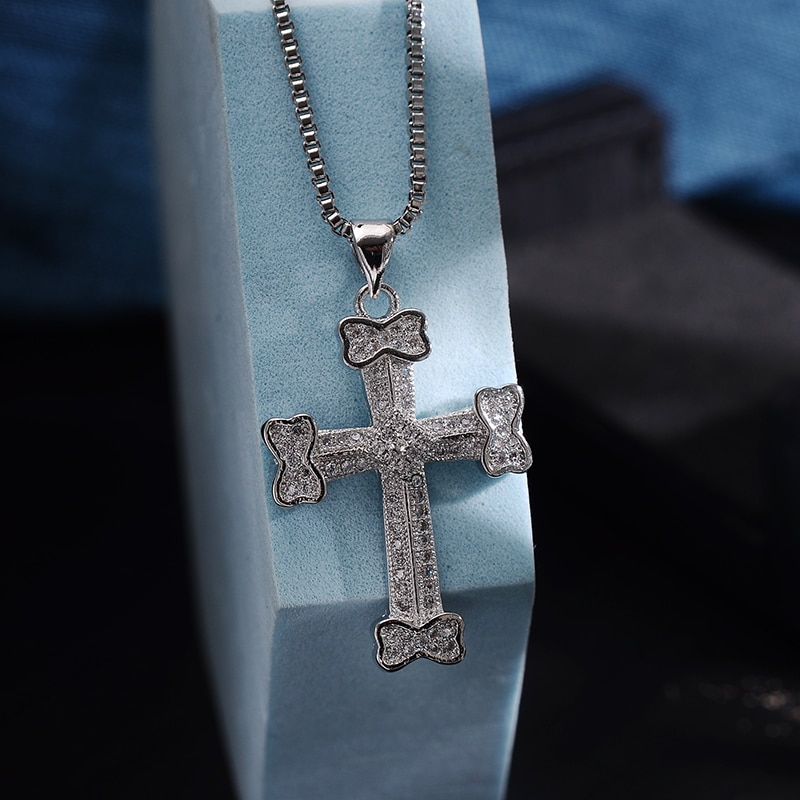 Retro Classic Shiny Crystal Cross Necklace for Women Cubic Zirconia Cross Choker Pendants Female Religious Jesus Jewelry: 16