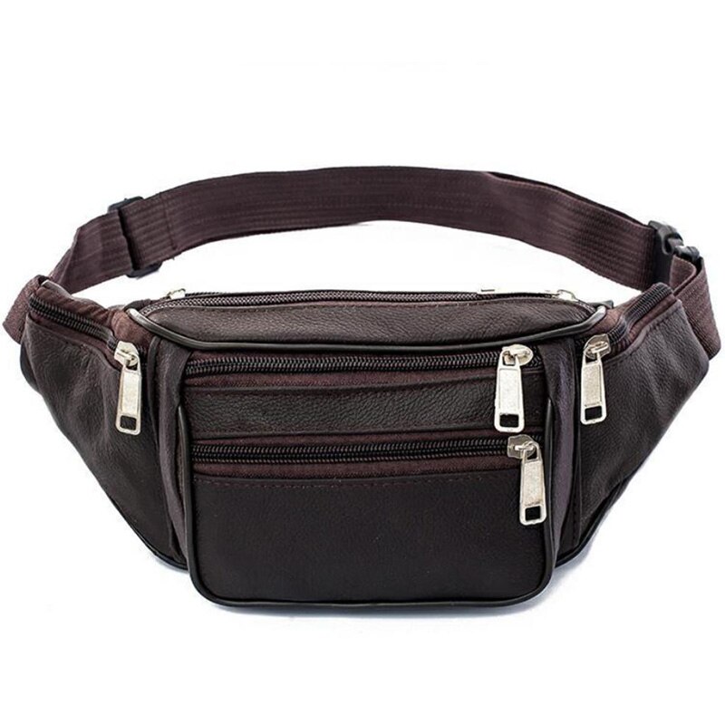 Stor læder fanny pack herre talje bælte taske dame pung hofte taske rejse sport talje packs: Kaffe