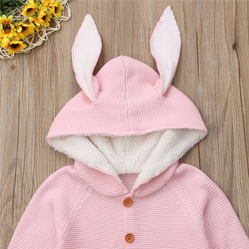 Newborn Toddler Baby Girls Boy Knitted Sweater Cardigans Single Breasted Coat Hooded Rabbit Ear Outerwear