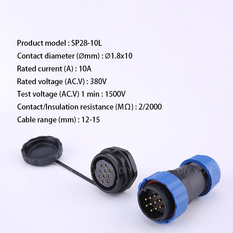 SP28 IP68 Back Nut waterproof connector 2/3/4/5/6/7/9/10/12/14/16/19/22/24/26 Pin plug socket Electric cable Aviation connectors: SP28-10L