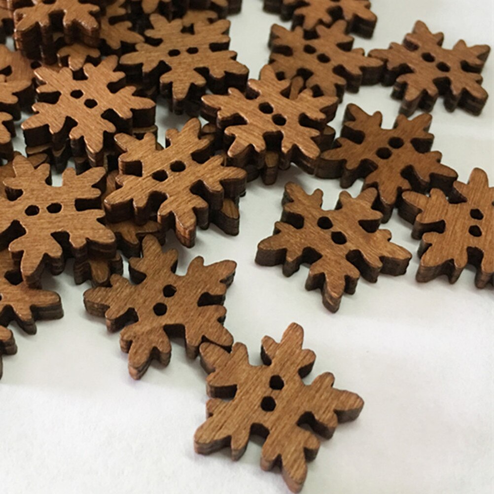 100 stuks kerst sneeuwvlok vorm diy houten knopen voor scrapbooking knutselen diy 18mm