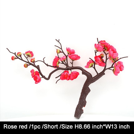 1 Uds ramas de ciruelo rojo flores artificiales para decoración de boda al aire libre flor decoración de invierno planta de jardín casero: short rose red