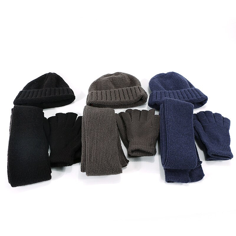 Sjaal Beanie Hoed Handschoenen Set Drie Stuk Winter Outdooor Warme Sjaal Muts Set Mannen Unisex Mode Gebreide mutsen Set