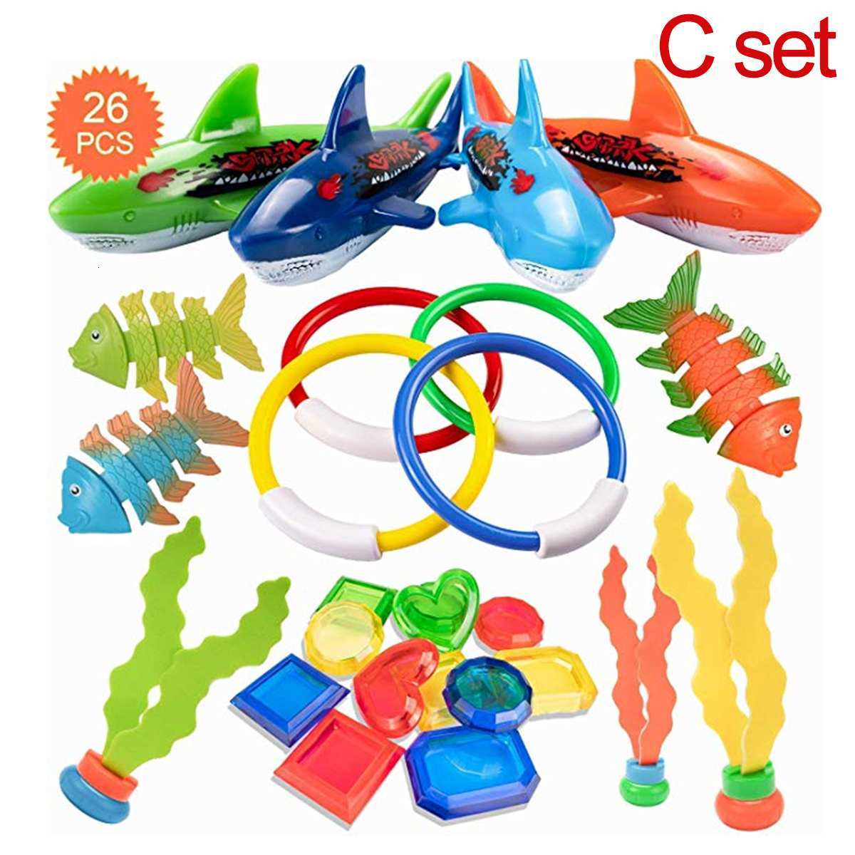 Summer Playing Swimming Pool Toys Underwater Throwing Diving Fish Sticks Beach Toy Water Sports Game Toy For Children Rings: 26PCS