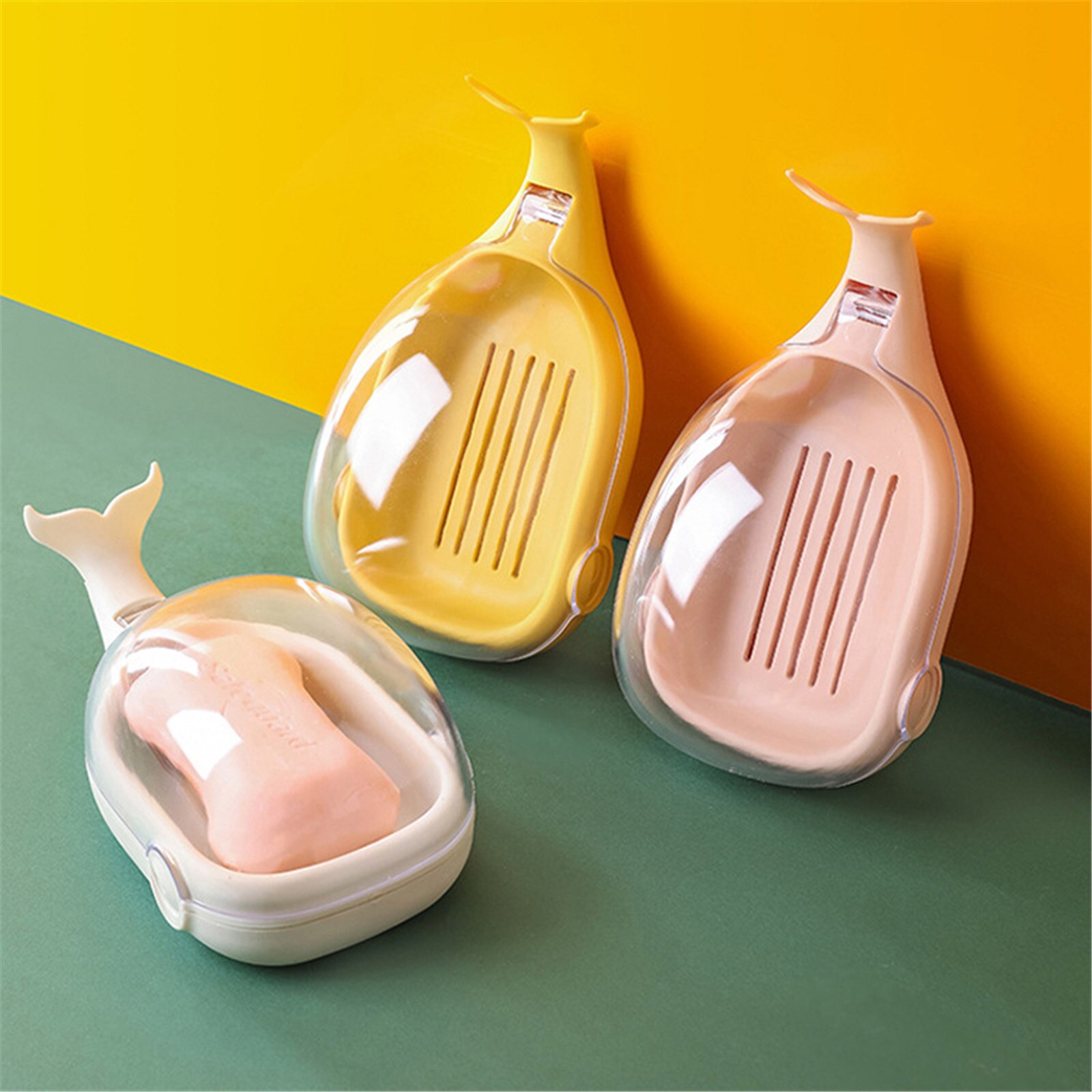 Fish Shaped Soap Dish With Lids Soap Holder Drain Rack For Bathing Shower Plastic Soap Storage Box Bathroom Accessories