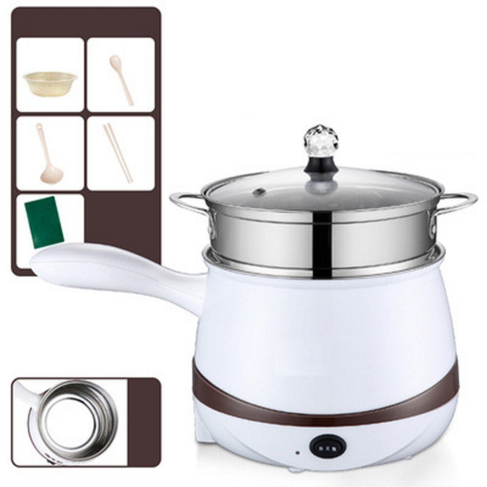 110V Mini Electric Double Layer Pot Multifunction Noodles Cooker Non-stick Skillet Steamed Eggs Soup Rice Cooking Pot: With Steamer