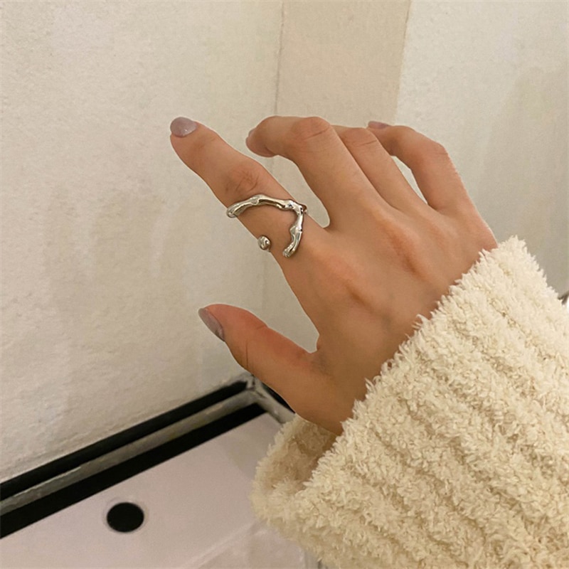 Anenjery 925 Sterling Zilveren Geometrische Textuur Ring Voor Vrouwen Onregelmatige Strips Ringen Persoonlijkheid Eenvoud Open Ring S-R99