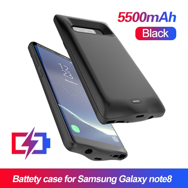 Phone Battery Charger Case For Samsung Galaxy S9 S8 Ultra 5000mAh Battery Charging Case Power Bank For Samsung Note 8 Note 9: Black Note 8 5500