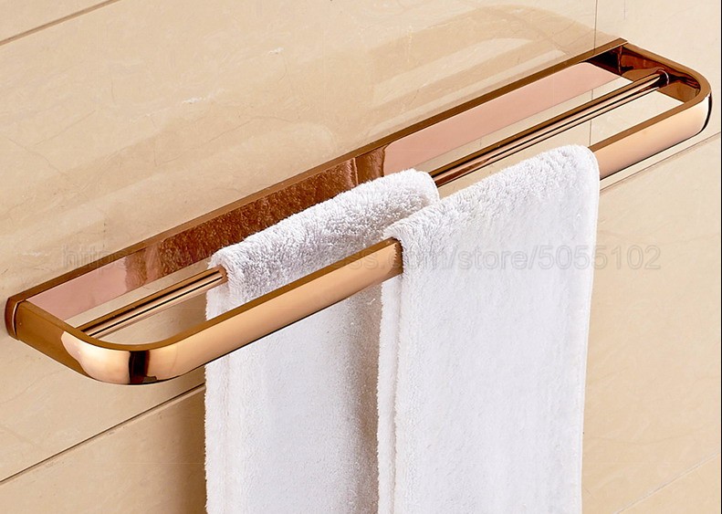Rose Goud Messing Afwerking Badkamer Accessoires Set, Papier Houder, Handdoek Bar, Zeep Mand, toiletborstel Houder, Badkamer Sets zba865: Double Towel Bar
