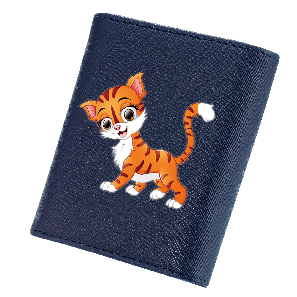 Mode Vrouwen Portefeuilles Vrouwelijke Prints Patronen Korte Trifold Portemonnees Lederen Dames Rits Kaarthouder Clutch Bag: Cartoon Tiger A