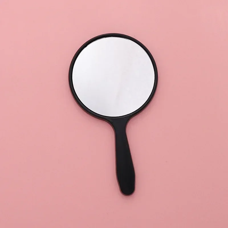1pc håndholdte makeupspejle rundt makeup-spejl med håndtag, kompakt håndspejl til kvinder: Sort