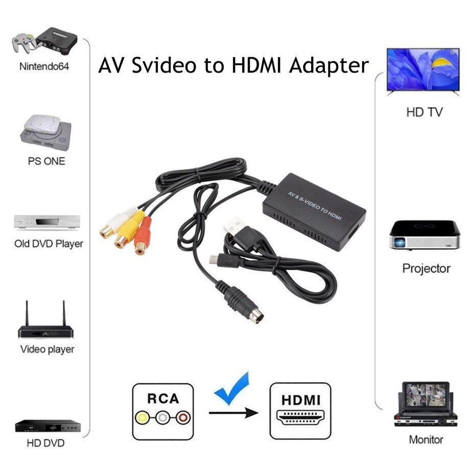 PzzPss RCA /AV SVIDEO AUF HDMI-Kompatibel Adapter Für DVD HD TV STB Compatble Mit PS2/PS3,720P /1080P AV S-Video Video Konverter