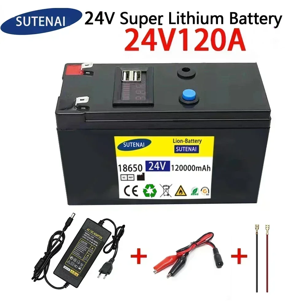24V Battery 120Ah 18650 lithium battery pack Rechargeable battery for solar energy electric vehicle battery+25.2v2A charg