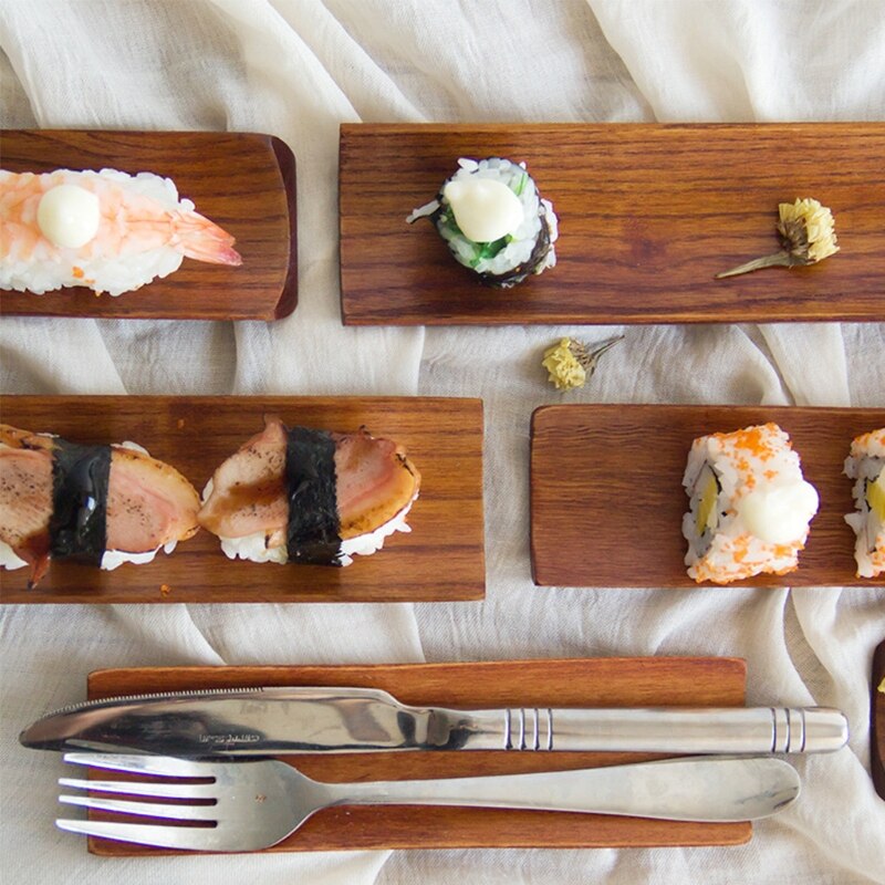 1 pc trädumplings sushi serveringsbricka avlång tallrik sallad brödrätter kök restaurang hemförnödenheter