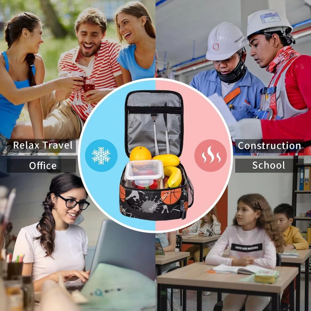 Art Basketball Trwała wodoodporna izolowana torba na drugie śniadanie Wielokrotnego użytku Cooler Thermal Tote Lunch Box Organizer do pracy w szkole Piknik