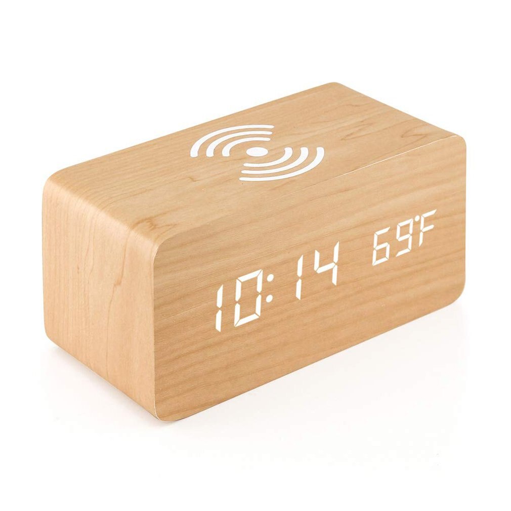 Wooden LED Digital Clock With Sound Control Time Date Temperature Displaying For Bedroom Office And Family: 03