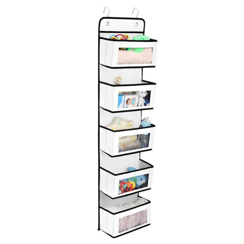 Over The Door Pocket Organizer Hanging Closet Clear Window Storage Bag with Mental Hooks for Children Nursery Closet Home TJ6953
