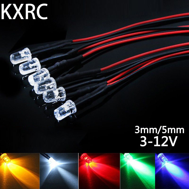 Luces LED de 10 piezas para coche de control remoto, accesorio de 3mm/5mm, 12v para 1/10 RC Crawler Drift Car TRX4 Defender AXIAL SCX10 D90 1/14 Tamiya RC Truck Scania Actros Part