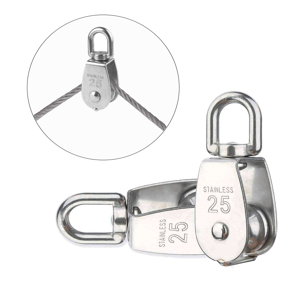 1PC M15 M20 M25 M32 Puleggia in acciaio inossidabile Ruota singola Corda metallica Puleggia sospesa per campeggio Escursionismo Pesca Traino Ruote