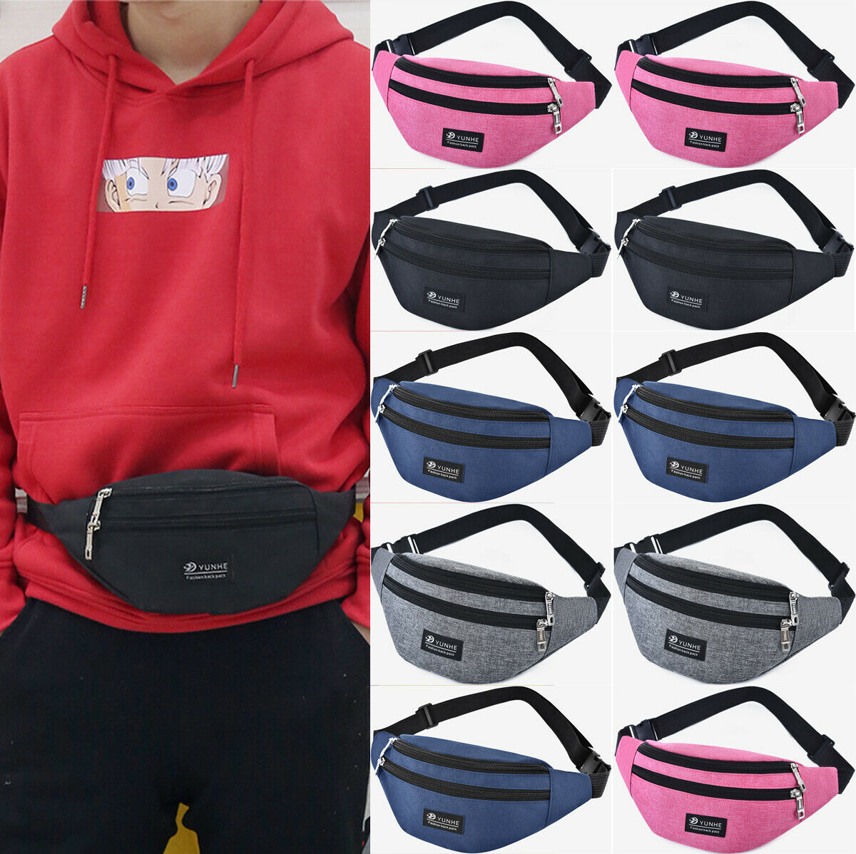 Uk Mannen Vrouwen Taille Fanny Pack Sport Reizen Riem Rits Taille Tas Crossbody Bag