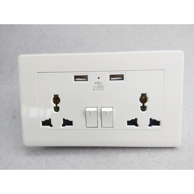 International Universal Plug Socket 2.1A Usb Wall Switch Socket 3 Holes Dual Usb Port Power Charger Outlet Panel