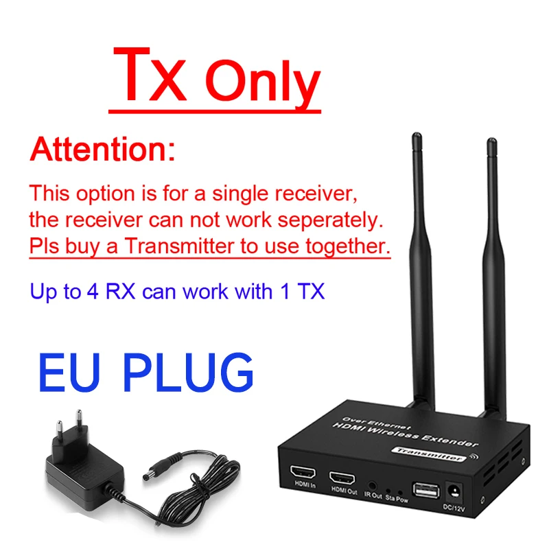 200m trådlösa hdmi-videosändare/mottagare-kit förlängningsadapter tv-dongel 1080p kvm loop-out ir för skärm, projektor, bärbara datorer: Transparent