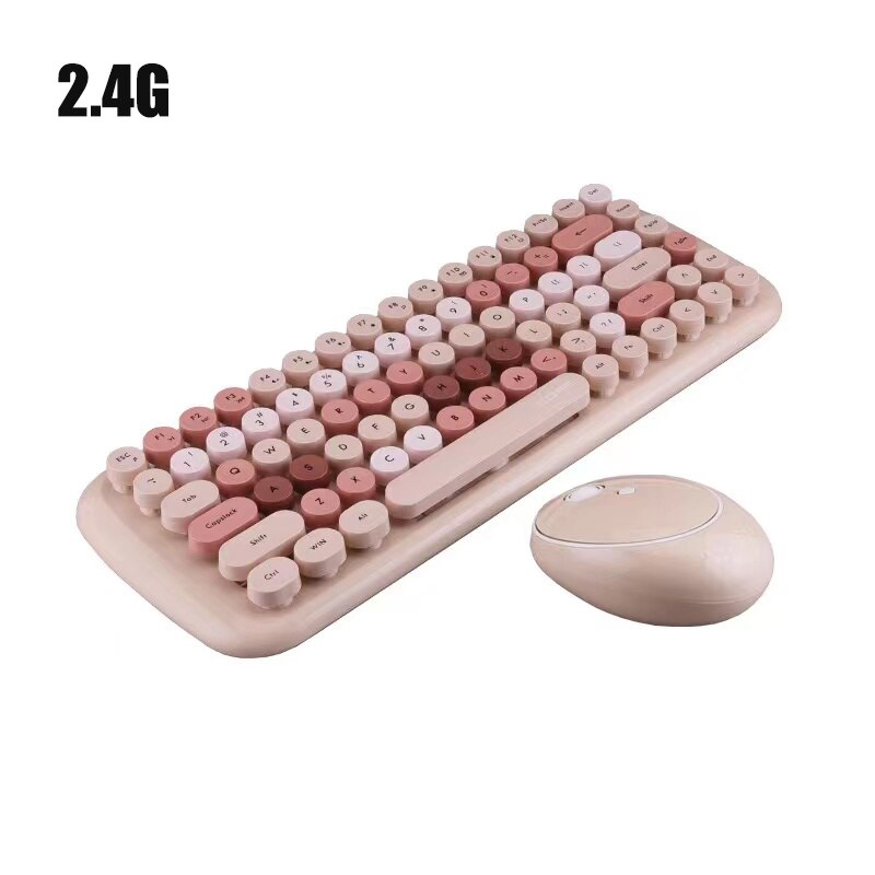 Combos Candy Color WIRELESS KEYBOARD Mouse PINK Girl Roud Keycap Gaming Keyboard for Notebook PC Girls Giftand: Milk tea