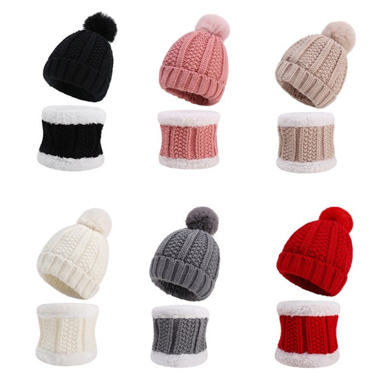 Conjunto de gorro infantil com 2 peças, gorro de pelúcia para bebês meninos e meninas quente