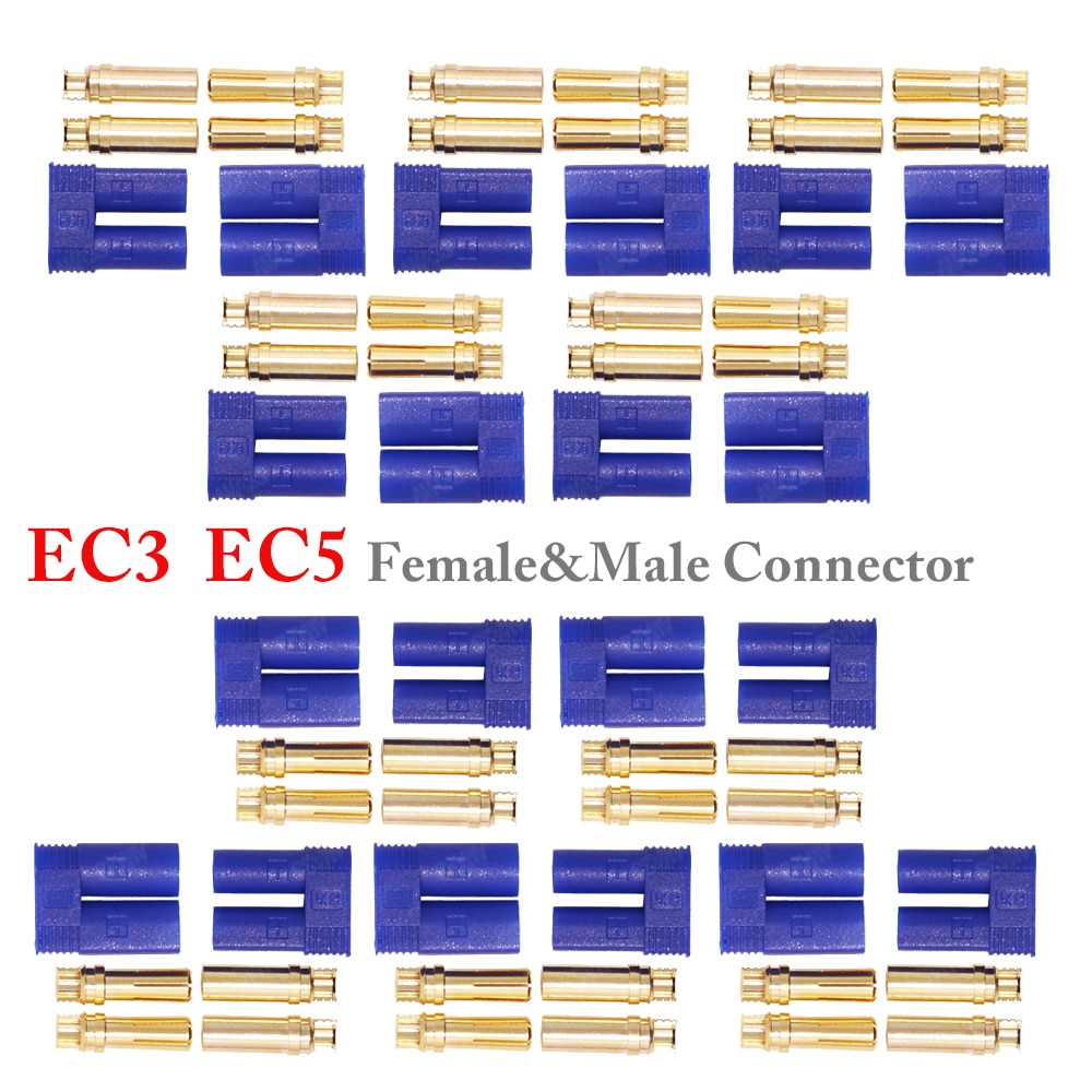 5 set/partij EC3 3mm/EC5 5mm Mannelijke-Vrouwelijke Type Batterij Connector Golden Batterij Connector Bullet Plug