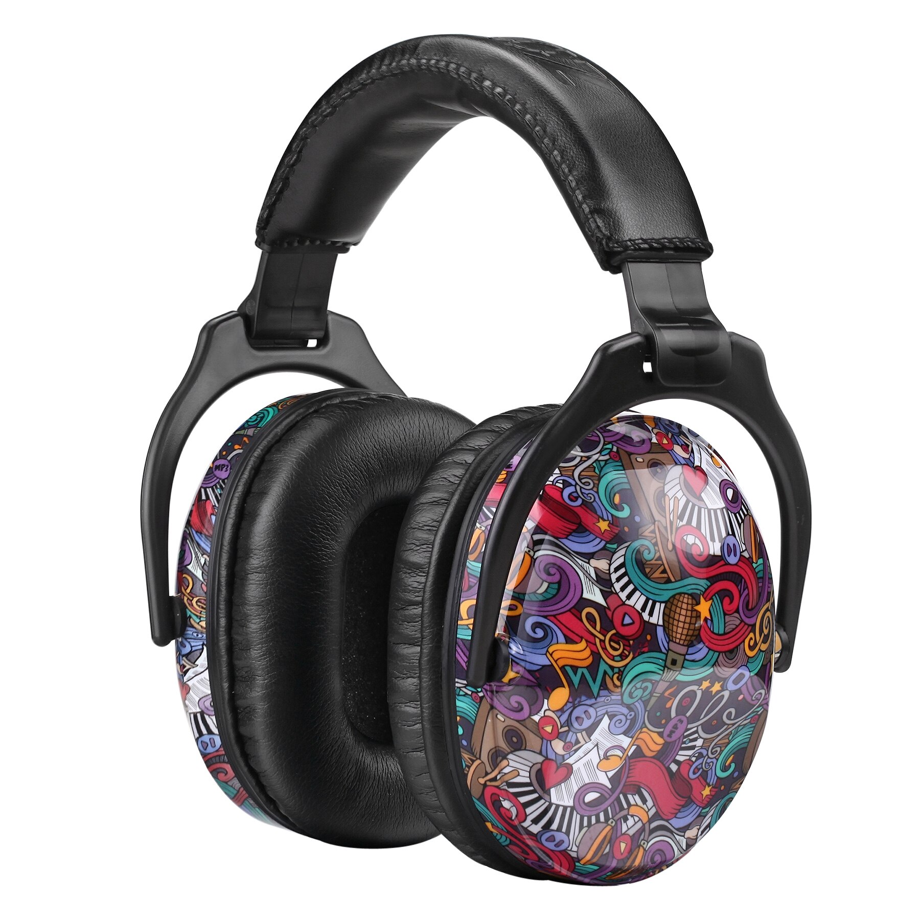 Kids Hearing Protection Safety Earmuffs Adjustable Noise reduction Graffiti Earmuffs Ear Defenders Fit for Toddlers Children: black