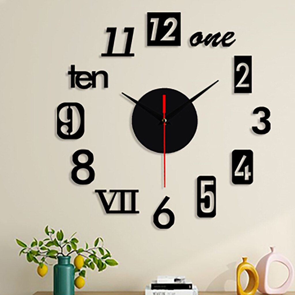 Diy Clock Frameless DIY Wall Mute Clock 3D Mirror Surface Sticker Home Office Decor Home decoration Modern Wall Clock 50x50cm: G
