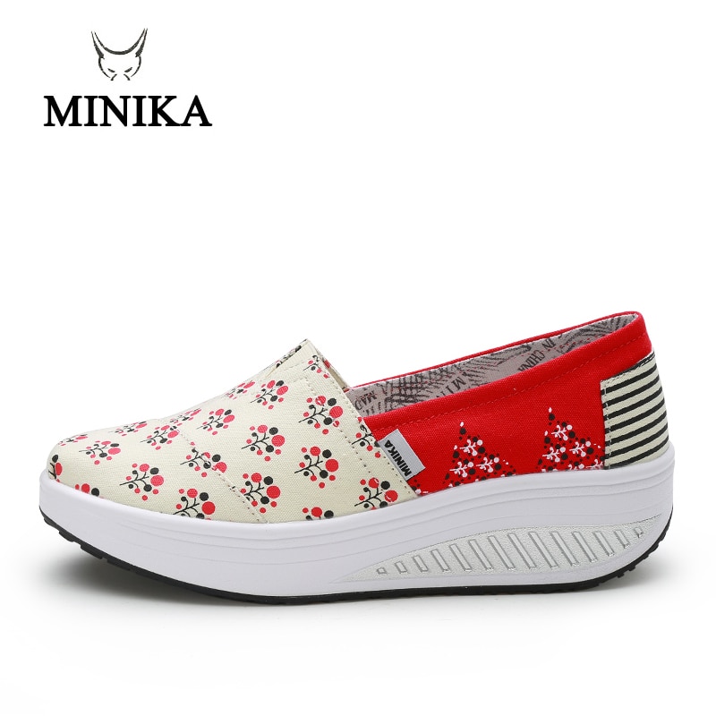 Minika Women Canvas Shoes Breathable Swing Shoes Woman Multicolor Walking Wedges Toning shape ups Lose Weight Slimming Shoes