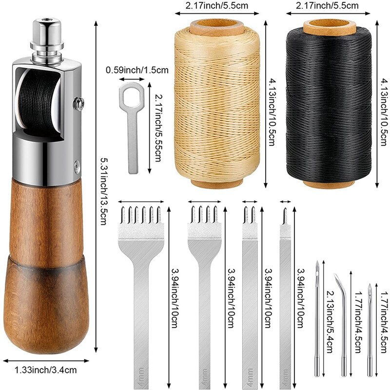 Leather Sewing Awl Kit, Stitching Leather Craft Awl With Needles,DIY Lacing Stitching,Chisel Leather Sewing Waxed Thread