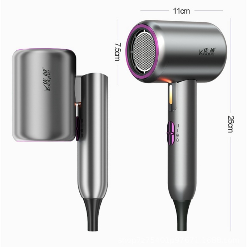 Mini secador de pelo de luz azul de alta velocidad para viajes/hogar/dormitorio con alta energía eólica y enchufe plegable de EE. UU., UE, fabricante de fuentes