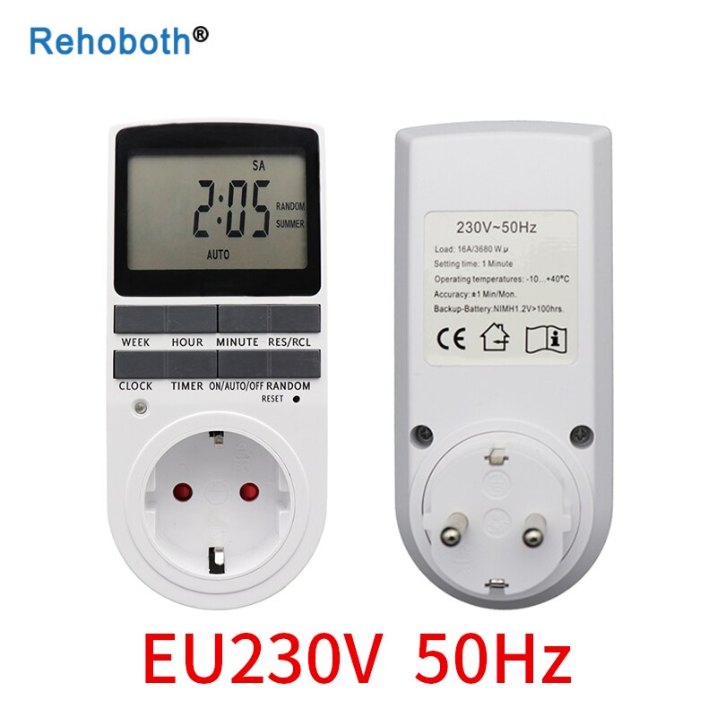 24 Hour Cyclic Electronic Digital Timer Switch EU UK AU US BR FR Plug Kitchen Timer Outlet Programmable Timing Socket: EU 230V