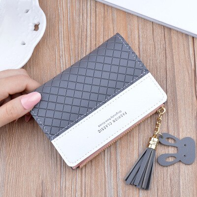 Geometria retalhos borla carteira feminina zíper curto grande capacidade moeda bolsa casual breve titular do cartão bolso moda saco de embreagem: 9