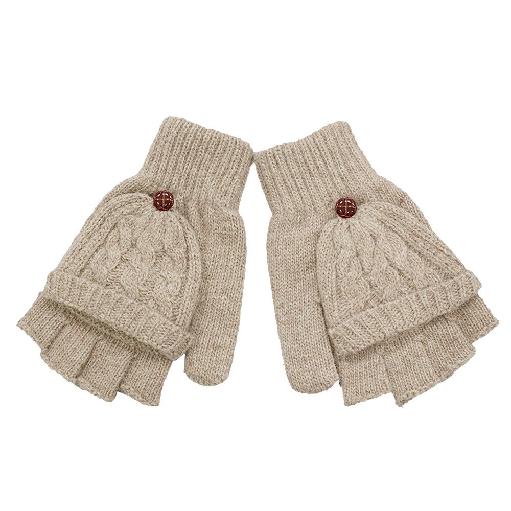 Meisje Winter Handschoenen Effen Twist Gebreide Wollen Flip Cover Vingerloze Handschoenen Zachte Warme Handschoenen Wanten guantes invierno luvas de inverno: Khaki