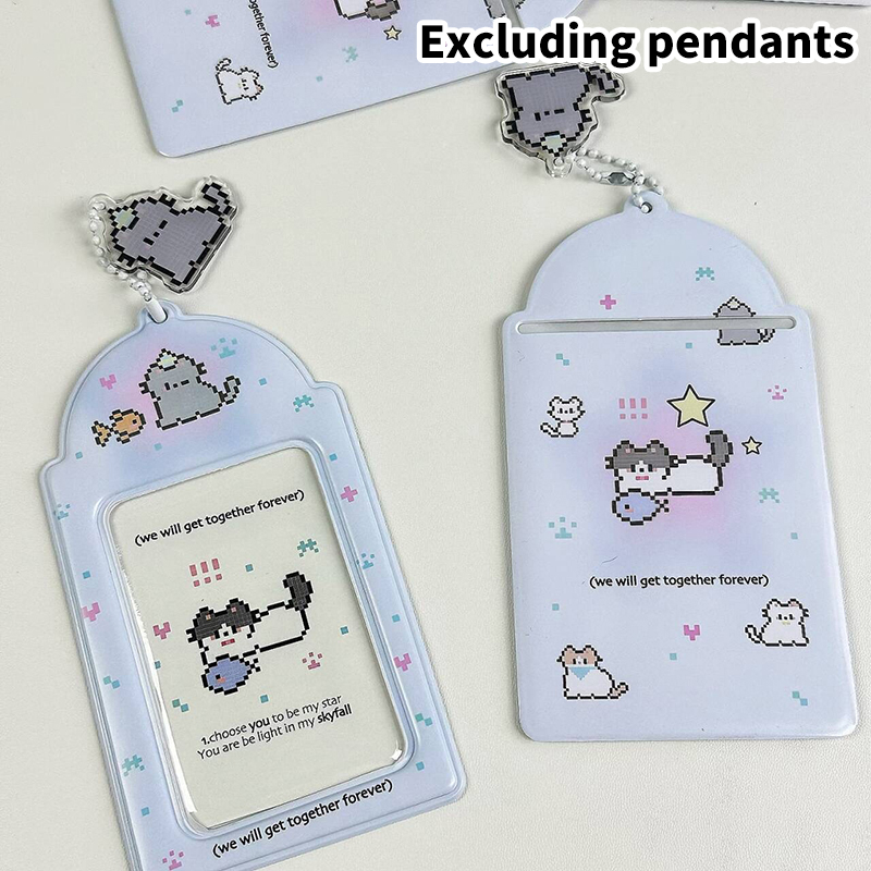 Soporte para tarjetas de fotos de gato de dibujos animados, decoración creativa de , álbum de fotos de ídolo, fundas protectoras, estuche de almacenamiento de tarjetas colgante: Gris oscuro