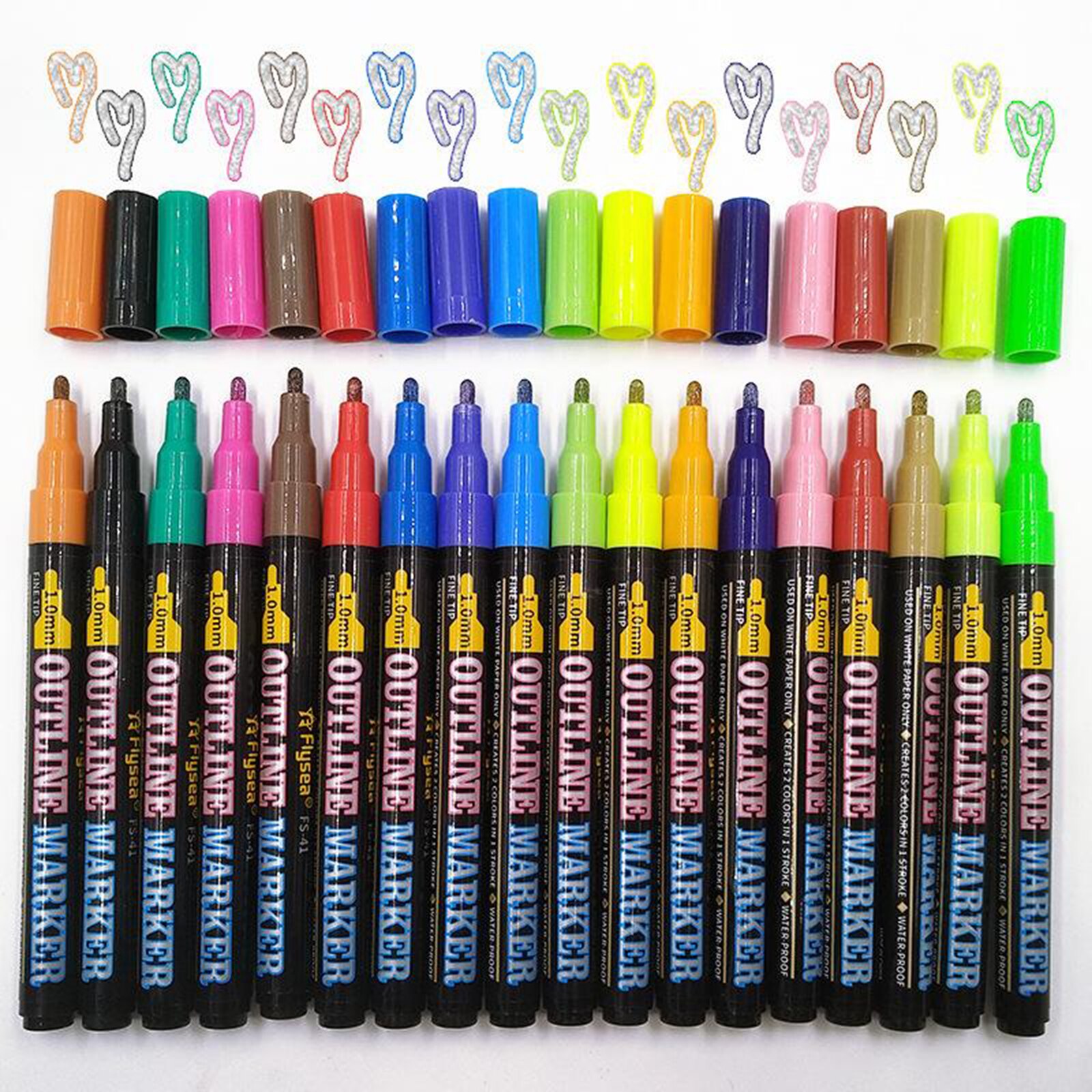 Stationery Card Markers Drawing Pens 2 Line Outline Highlighter