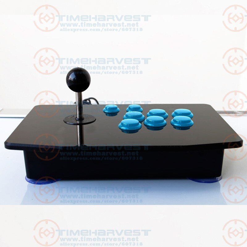 Acryl Nul Vertraging Arcade Fighting Stick Usb Bedrade Computer Gaming Joystick Game Rocker Controller Met 8 Knoppen Voor Pc Desktop: Blauw