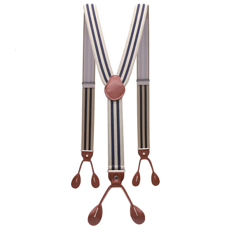 Unisex vintage seler herre seler justerbar 6 -knaps seler elastisk y-form strop bukser brun læder pu: 2