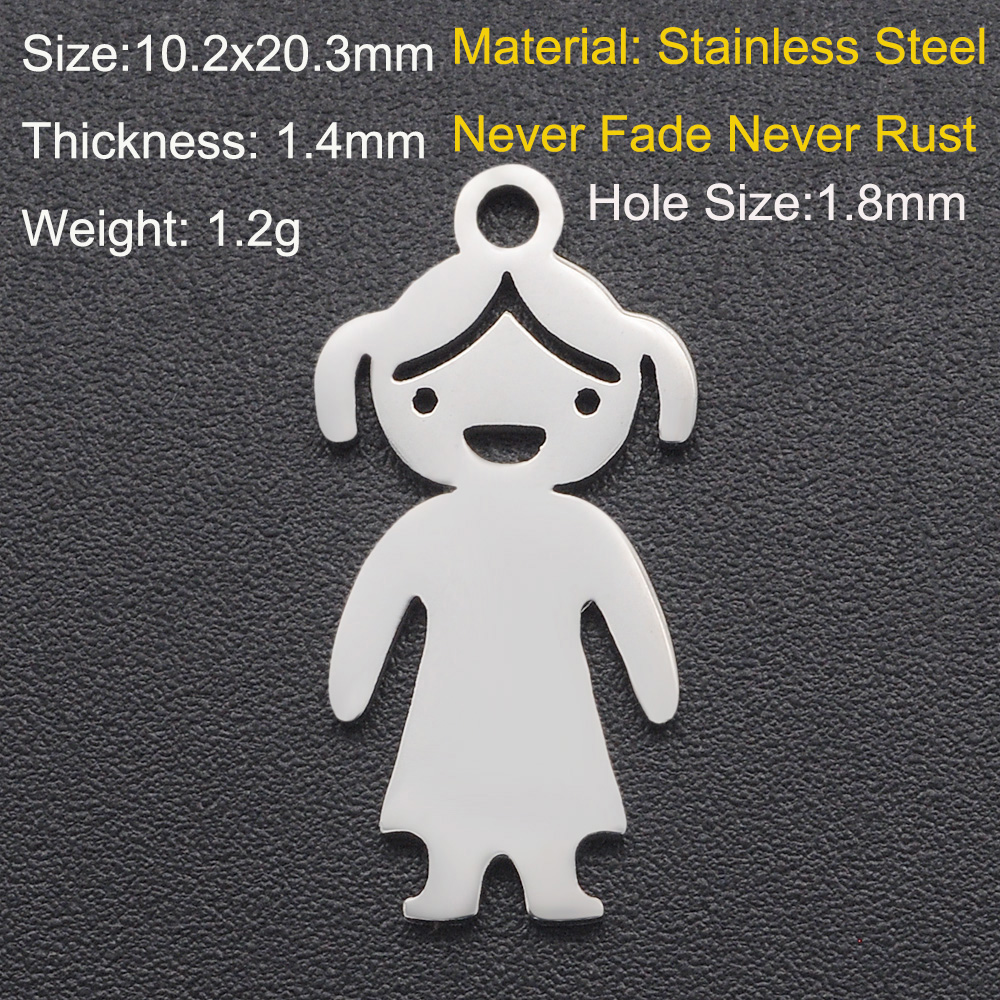 5 Stks/partij 316 Roestvrij Staal Jongen Meisje Familie Charm Hanger Dochter Bedels Voor Armband Maken Sieraden Hanger: Licht Geel Goud Kleur