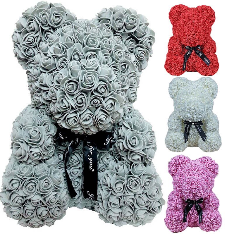 Hot 40 centimetri Artificiale della Rosa Cuore Teddy Bear Fatti A Mano Puzzel Orso di Rose Creatura Giocattoli Di Natale di Cerimonia Nuziale Delle Donne di San Valentino Regali