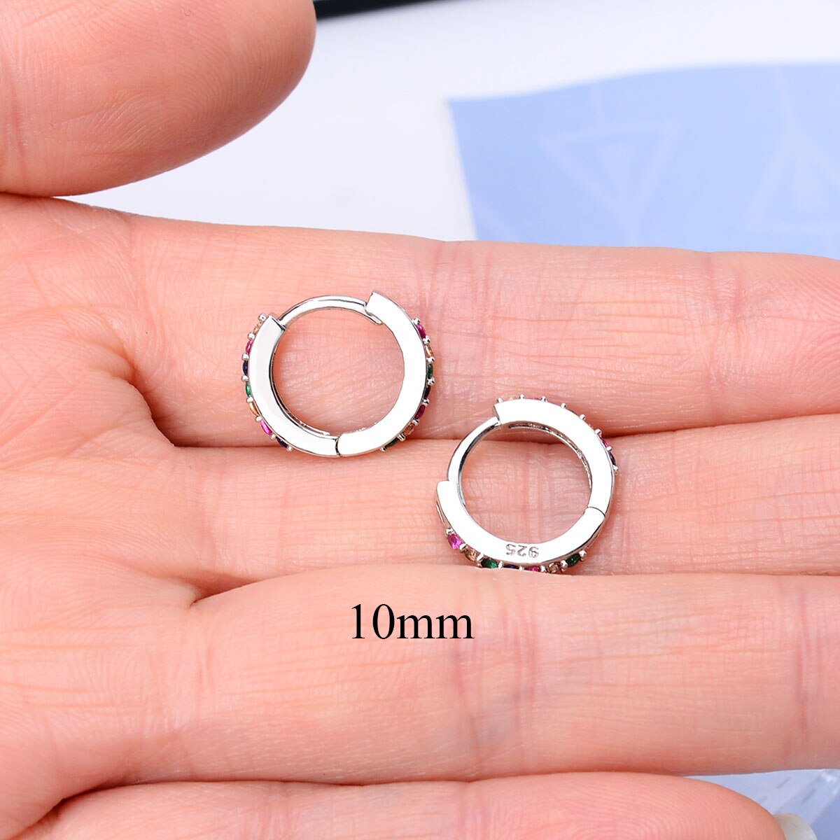 Piercing Studs Women Small Hoop Earring Huggies Ear Circle Rings Cartilage Earlobe Tragus Man Girls Tiny Hoops: Silver rainbow 10mm