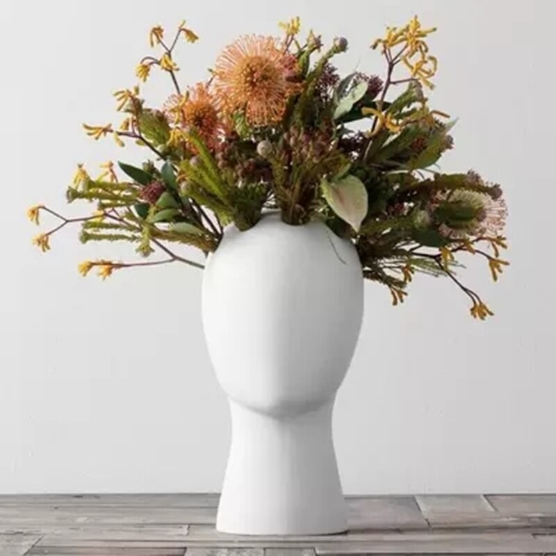 Cabeza de hombre flor florero jarrón decorativo bastract florero de cerámica de escritorio decoración muestra habitación florero olla de