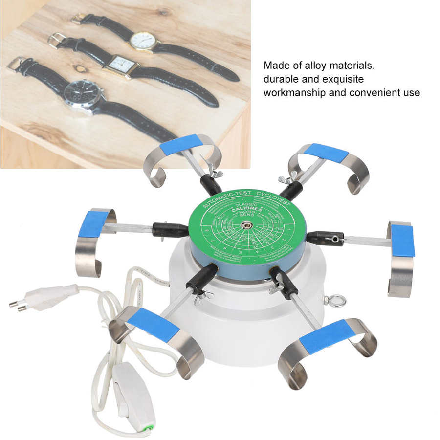 Máquina bobinadora de prueba de reloj mecánico de aleación, herramientas de reparación de prueba de relojes automáticos, retención de 6 relojes, enchufe europeo de 220V