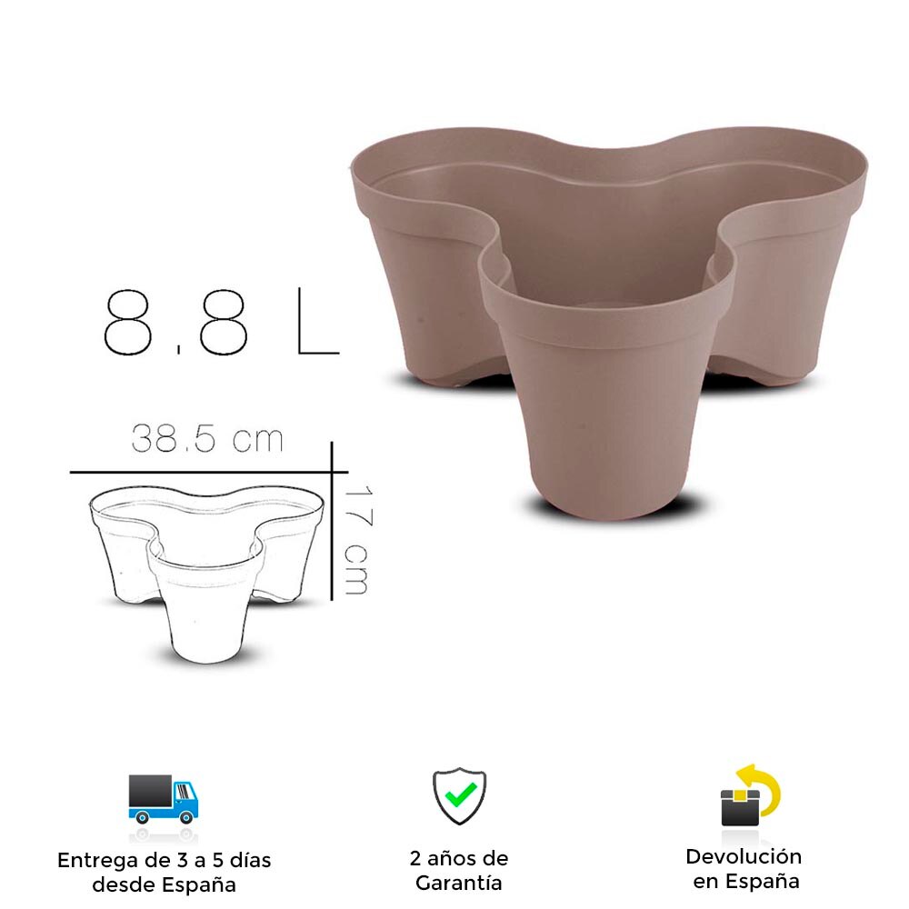 Macetero triple apilable, original, moderno, varios colores, práctico, resistente, plástico reciclado, 8,8L, decorativo, colores, , maceteros, maceteros apilables