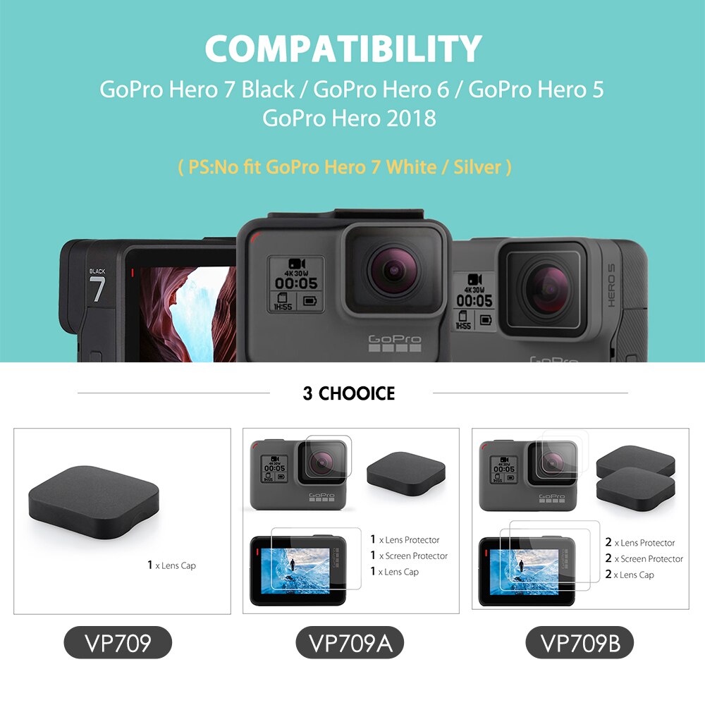 Vamson for Gopro hero 7 Black 6 5 Accessories 3 in 1 Lens Protection Cover+LCD Screen Protector + Lens Protector VP709A