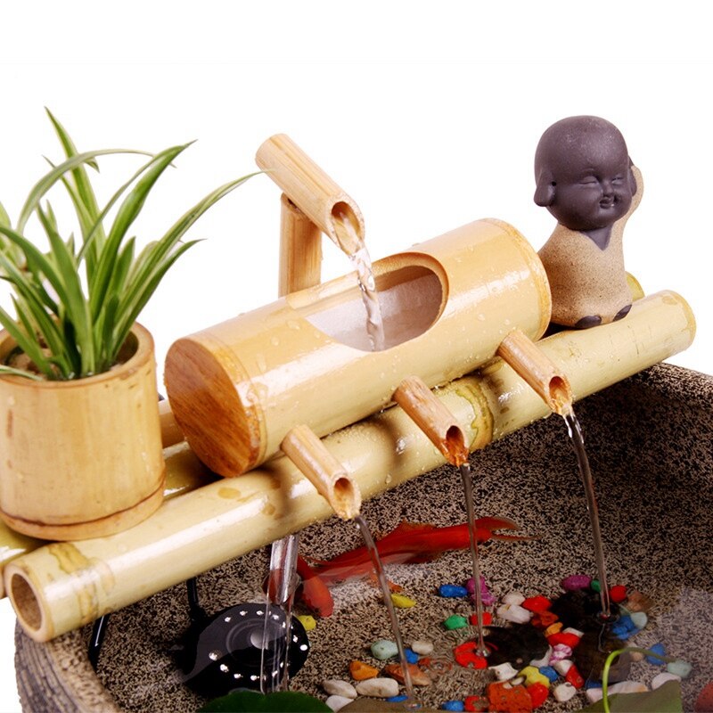 Bambus Aquarium Wasser Recycling Feng Shui Dekoration Rohr Wasser Brunnen Stein Trog Filter Sekretariat Schreibtisch Möblierung
